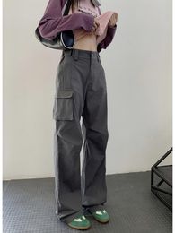 Men s Jeans Autumn Fashion Grey High Waist Straight Casual Long Pants Hip Hop Street Dance Loose Wide Leg Work Trouser Trend Y2k 230922