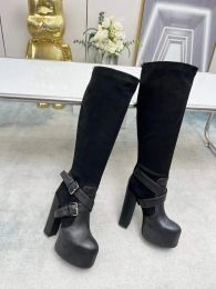 Luxury Women's Shoes Fashion Classic Women's Boots Made of High Quality Cowhide, Sheepskin Lining, Thick Heel, and High Rise Platform Boots