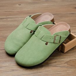 Genuine Dress Guoluofei Leather Round Toe Slippers Couple Slid Man Outdoor Casual Sandals Women Suede Shoes e