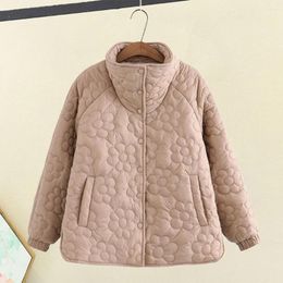 Women's Jackets Trendy Women Padded Jacket Winter For Stand Collar Button Placket Flower Pattern Windproof Indoor