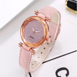 Charming Starry Sky Star Watch Sanded Leather Strap Silver Diamond Dial Quartz Gentle Grils Womens Watches Ladies Wristwatches Sur272t