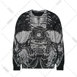 Men's Sweaters Men's High Street Sweater Retro Old Skull Graffiti Knitted Pullover Ladies Cotton Harajuku Casual Loose Sweater Autumn 230922