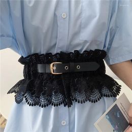 Belts Women's Runway Fashion White Black Elastic Lace Cummerbunds Female Dress Corsets Waistband Decoration Wide Belt R366