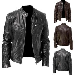 Men s Leather Faux Men Autumn Winter PU Jacket Slim Fit Stand Collar Male Anti wind Motorcycle Lapel Diagonal Zipper 230922