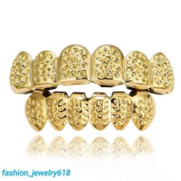 Gilded carved pattern hip-hop braces HIPHOP trendsetter decorative braces Teeth Grillz