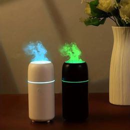 1pc USB Portable Mini Air Humidifier with 7 Color Flame Lights - Ideal for Car, Home, Office, and Bedroom - Aromatherapy Diffuser