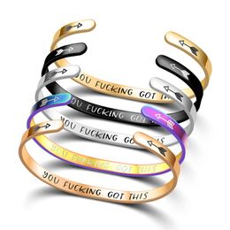 Bangle Personalization Bracelet for Women C Shaped Letter Engraved Text Mantra Cuff Stainless Steel Jewellery Gifts 230922