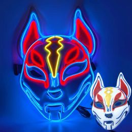 Halloween Fox Mask Cosplay Party LED Glow Mask Japanese Anime Fox Mask Colourful Neon Light EL Mask Glow In The Dark Club Props FY0276