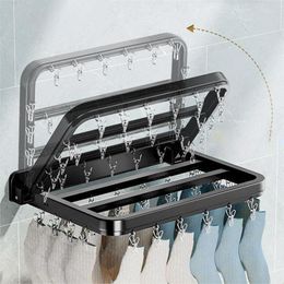 Hangers Bra Sock Drying Rack Foldable Wall Mounted Towel Shelf Hook Balcony Underwear Holder Organizer Clip For Laundry