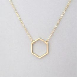 1 Simple Hollow Line Hexagon charm pendant necklace Cut Out Open Polygon lucky Geometric quadrilateral woman mother men's fam245b