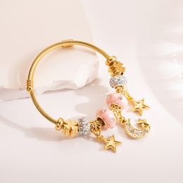 Bangle Ll Trendy Gold Color Star Moon Charm Cuff Bracelet Cute Bear Heart Stainless Steel Open 230922