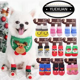YUEXUAN Designer Pet Dog Socks, Foot Covers, Anti-slip and Warm Cat and Dog Cotton Socks, Christmas Santa Socks Teddy Cat Cute 4 Dog Foot Covers Christmas Pet Socks