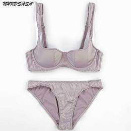 Bras Sets NHKDSASA Thin Cup Sexy Smooth And Traceless Women's Bra Set Wide Shoulder Strap Push Up 1/2 Half Cup And Sexy Panties Lingerie Q230922