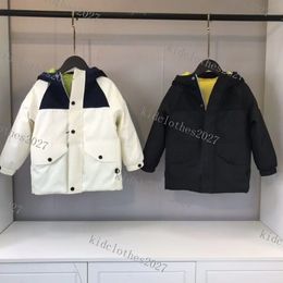 Crianças de luxo puffer com capuz para baixo casacos moda à prova de vento hooide preto branco jaquetas crianças meninas meninos outwear roupas de grife do bebê crianças roupas terno de esqui