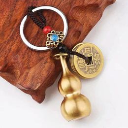 Keychains Five Emperors Fortune Coin Key Chains Lucky Hulu Hanging Ring Chinese Feng Shui Antique Keychain Charms Copper Gourd