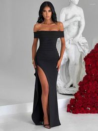 Casual Dresses Off Shoulder Split Bodycon Black Sexy Dress Elegant Sleeveless Maxi For Women Birthday Party Ladies Night Club Outfits