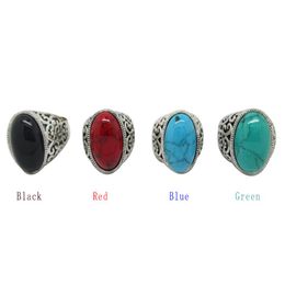 12Pcs Women's Turquoise Stone Rings Gemstone Antique Silver Rings With Four Color Men Vintage Resin Simulated Turquoise Stone291T