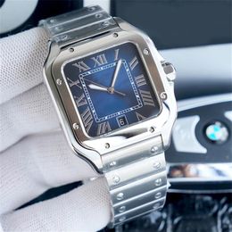 Men's watch gradual blue square dial 39 8mm sapphire crystal glass folding buckle Roman digital sword shape fine steel pointe286i