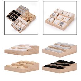 Jewellery Pouches Watch Tray Wooden 9 Grids Pillows For Necklaces Bracelets Drawer Box Case Display Holder