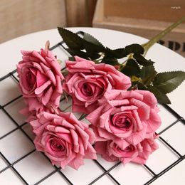 Decorative Flowers Wedding Decor Artificial Roses Bouquet Silk Fake Coffee Shop Decoration Simulation Flower Multi-layer Pink Rose Floral