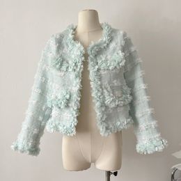Women's Jackets Fashion Autumn Winter Fashion Patchwork Tweed Jackets Women Celebrity 3D Flower Button Single Breasted Coat Clothes 230922