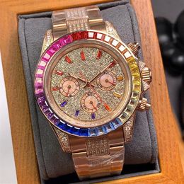 Zircon Full Diamond Steel Bracelet Watches Automatic Mechanical Mens Watch 43mm Montre de Luxe Ladies Wristwatches Rainbow Diamond281L