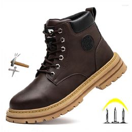 Boots Outdoor Waterproof Non-slip Impregnable Protective Men Steel Toe Shoes Genuine Leather Comfortable Work Safety