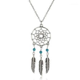 Whole-Ancient Silver Colour Alloy Girl Chian necklaces For Women Vintage Korea Dream Catcher Leaves Pendant Necklace Jewellery co261u