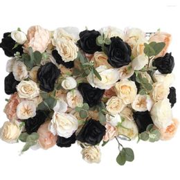 Decorative Flowers TONGFENG Champagne Black Artificial Silk Rose Plant Roll Up Flower Wall Panel Birthday El Wedding Backdrop Decor For
