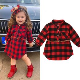 Girl's Dresses 0-5T Christmas Toddler born Kids Baby Girls Dress Red Plaid Cotton Princess Party Long Sleeve Dress Clothes Girl Winter Dress 230923