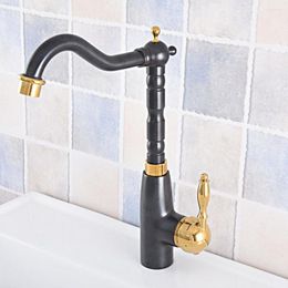 Bathroom Sink Faucets Swivel Spout Luxury Black Gold Brass Vessel Faucet Single Handle Lavatory Mixer Tap Nsf798