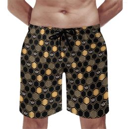 Men's Shorts Nature Geometric Board Summer Honeycomb Print Sportswear Beach Men Quick Dry Classic Pattern Oversize Trunks