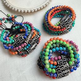 Strand Tibetan Dzi Agate Bracelets For Women Men Black Nine Eyed Charm Colorful Turquoises Imperial Jaspers Stone Lucky Gifts