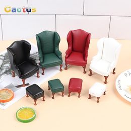 Dolls 2Pcs 1 12 Dollhouse Mini Furniture Miniature Armchair Rement Doll Accessories Leather 1Person Sofa With Pedal house Toys 230922