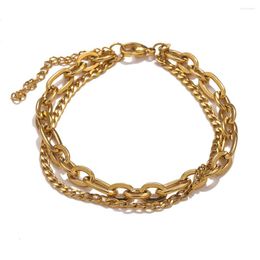 Link Bracelets Fashion Stainless Steel Double Layer Thick Chain Gold Plated Bracelet Woman High-end Glamour Jewellery Festive Banquet Gifts