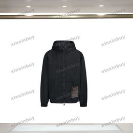 xinxinbuy Men designer Coat Double sided hooded Jacket Letter jacquard fabric pattern long sleeves women gray Black khaki S-XL