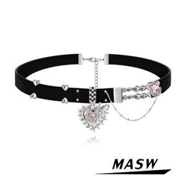 Chokers MASW Original Design Cool Black PU Choker Necklace Tren Jewellery For Women Female Heart Necklace For Girl Party Gift 230923