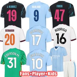 GREALISH J. AAREZ CITY 23 24 Soccer Jerseys DE BRUYNE HAALAND FORDEN Fan Player Version 4XL RODRIGO Football Kit Shirts Man Kids Uniform