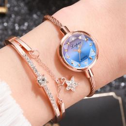 PCS Set Luxury Women Bracelet Watches Bangle Style Dress Watch Ladies Rose Gold Quartz Clock Wrist Zegarek Damski Wristwatches231I