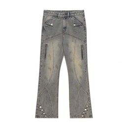 Mens Jeans YIHANKE Streetwear Zippers Button Design Fashion Casual Straight Vintage Worn Out Denim Pants 230923