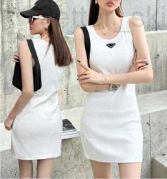 Women's T-Shirt luxuriousP-ra Designer Casual Dresses Summer Fashion Brands Womens Tops Tank Dress Knitted Cotton U Neck Sleeveless Solid Sexy