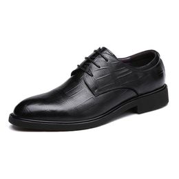 Man Leather Shoes Business Leather Dress Men Shoes Black Brown Lattice Comfortable Wedding Basic Shoes Zapatos De Vestir Hombre For Boys Party Boots