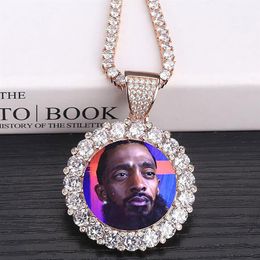 14K Custom Made Po Round Medallions Pendant Necklace 3mm Tennis Chain Silver Gold Colour Zircon Men Hiphop Jewelry299j