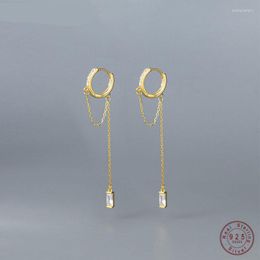 Hoop Earrings 925 Sterling Silver Elegant Tassels Clear CZ Ear Buckle Trendy Gold Colour For Women Wedding Jewellery Gifts