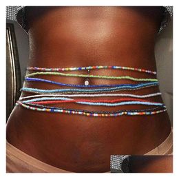 Belly Chains Boho Style Beads Waist Chain Elastic Colorf Beaded Bikini Summer Beach Body Jewelry For Women Girls Wholesale Price Drop Dhga9
