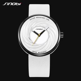 Sinobi Fashion Watch Women Big Dial New Creative eddy Design High Quality Leather Strap White Watches Casual relojes para mujer219A