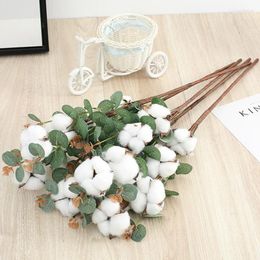 Decorative Flowers 1Pc Artificial Dried Cotton Flower With Eucalyptus Leaves For Wedding Party Home Decoration