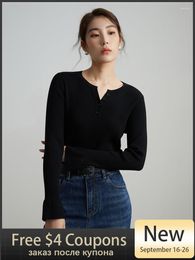 Women's Sweaters DUSHU Minimalist Waistband Curved Hem Wool Sweater For Autumn Winter 2023 Inner Layer Top Black Women Tops