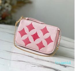 Luxurys Designers Mini Shouder Bags Handbag Wallet Imprint fiower Golden Chains Bag Genuine Leather Messenger Ladies Wallets 15*10cm 8