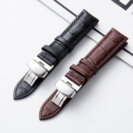 Watch Bands Business Casual Black Brown Genuine Calfskin Leather Watch band Strap Butterfly Buckle Pattern Bracelet 18 20 22 24 mm 230922